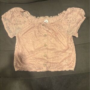 No Boundaries Pink Lace Button-Up Top Crop